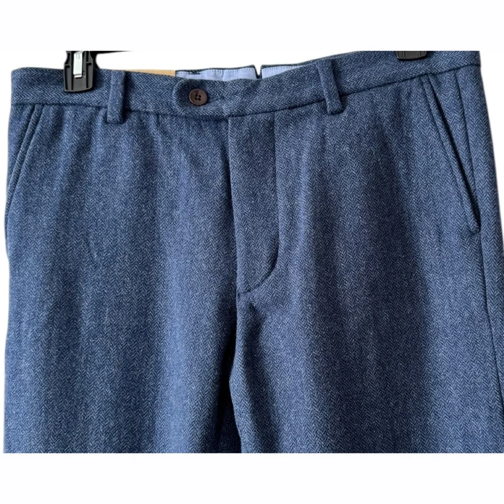 Lands’ End Mens Blue Wool Plain Front Trousers‎ Pants Size 34in NWOT